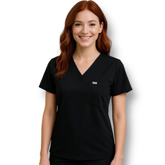 FIGS M Black Catarina Scrub Top FW1000 One Pocket Stretch Medical Uniform - Picture 1 of 10